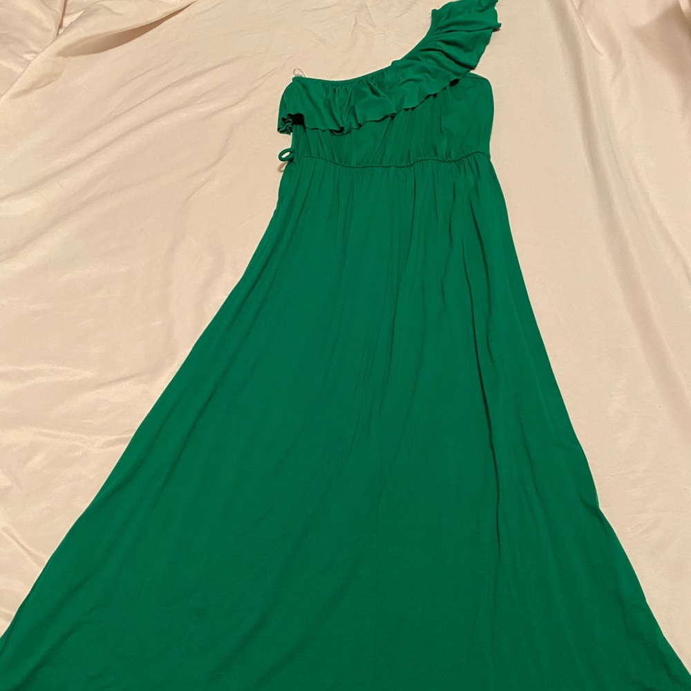Emerald green one shoulder dress